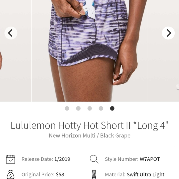 Lululemon Hotty Hot II Shorts Size 6 Long 4" Inseam Purple and White Pattern - Picture 6 of 7